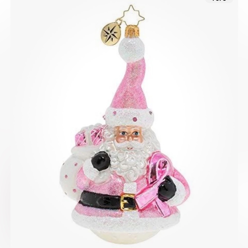 Radko Santa Wears Pink Breast Cancer Ornament